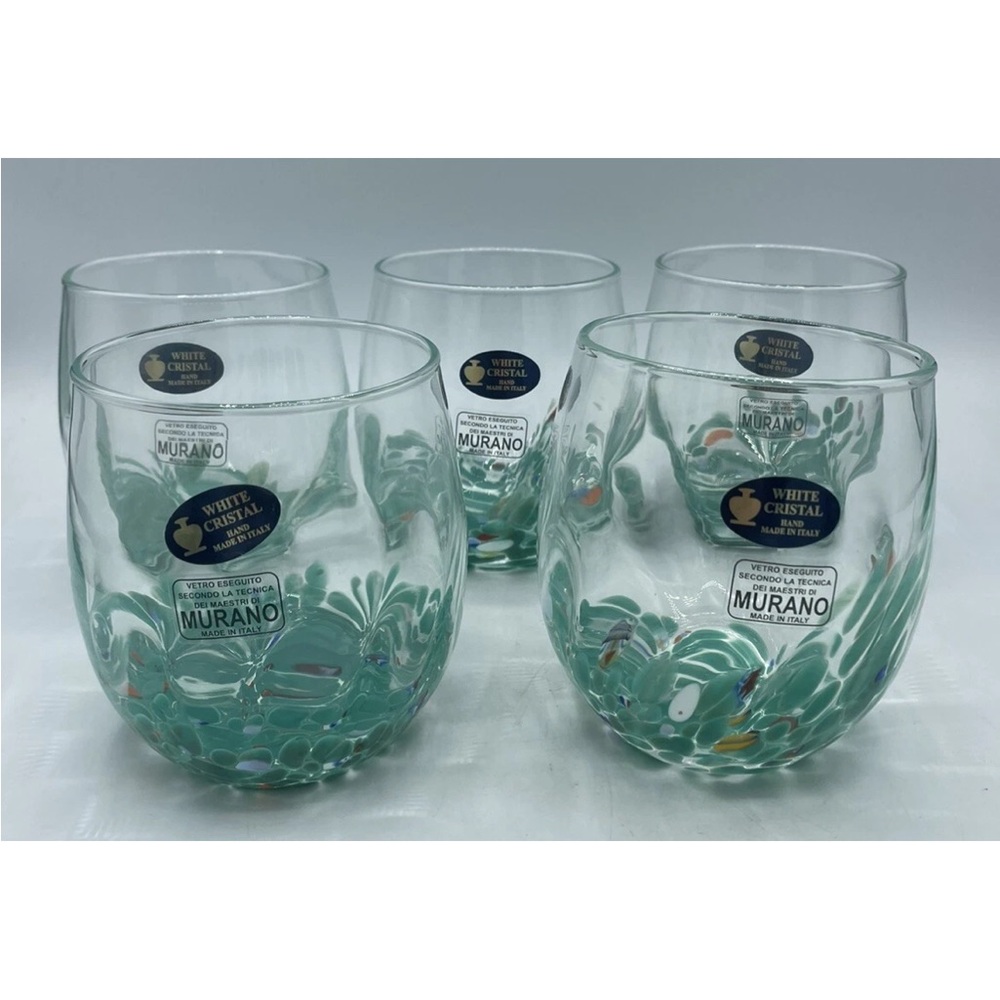 Murano Millefiori Italy NEW Crystal Confetti Party Fancy Cocktail Glasses 5 🍾
